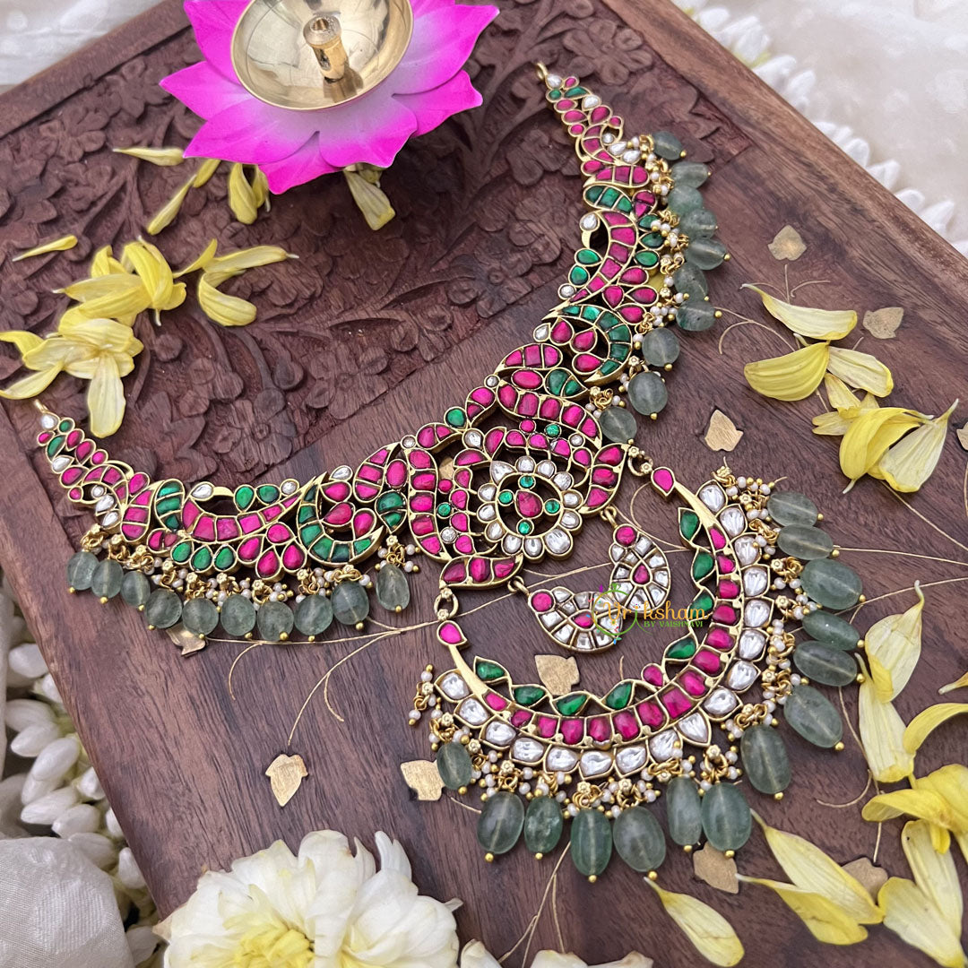 Vriksham Elegant Designer Kundan Jadau Short Neckpiece-Pastel Green Bead-J3725