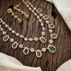 Elegant 2 Layer Red Green AD Stone Short Neckpiece-Tear drop-G12832