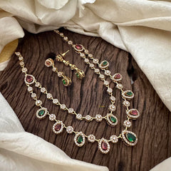 Elegant 2 Layer Red Green AD Stone Short Neckpiece-Tear drop-G12832