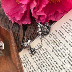 Vriksham Elegant Double Ring Chain Connector Peacock & Manga Adjustable With Pearl Drops Finger Ring -S1140