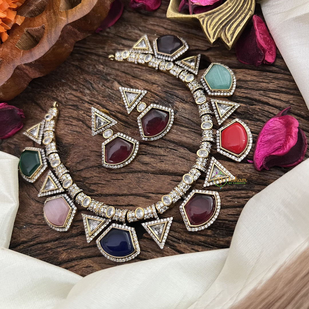 Vriksham Premium Multicolor AD Stone Short Neckpiece-G17932
