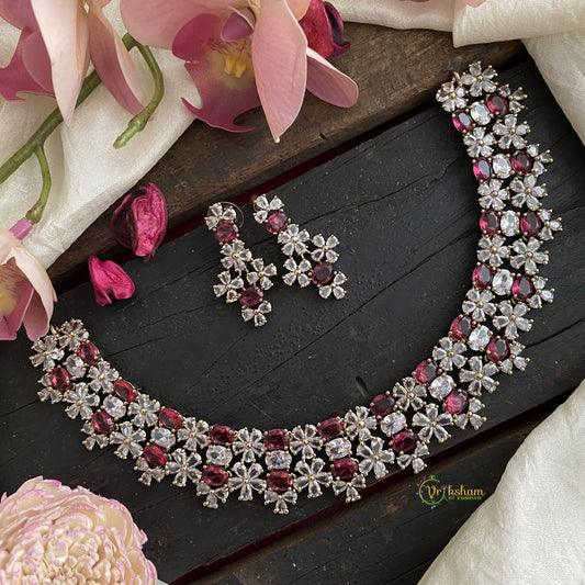 Elegant Victorian Diamond Choker -Pinkish Red-VV1413