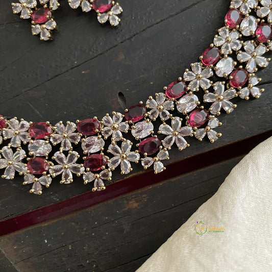 Elegant Victorian Diamond Choker -Pinkish Red-VV1413