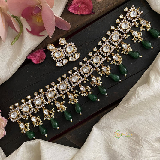 Designer Victorian Diamond Choker-Green Beads-VV1577