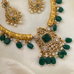 Premium AD Stone Hasli Choker-Filigree- Green-G12062