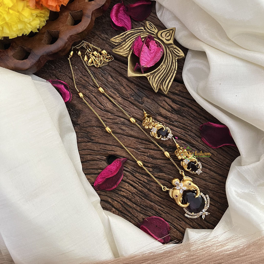 Stylish Dual Elephant Purple AD Stone Pendant Chain-G14522