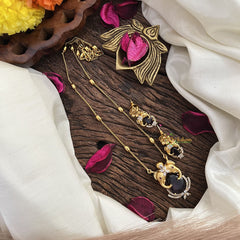 Stylish Dual Elephant Purple AD Stone Pendant Chain-G14522
