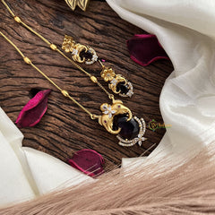 Stylish Dual Elephant Purple AD Stone Pendant Chain-G14522