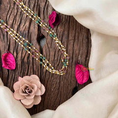 Vriksham  Simple Elegant  layered Bead Mala-Red Green-G21608