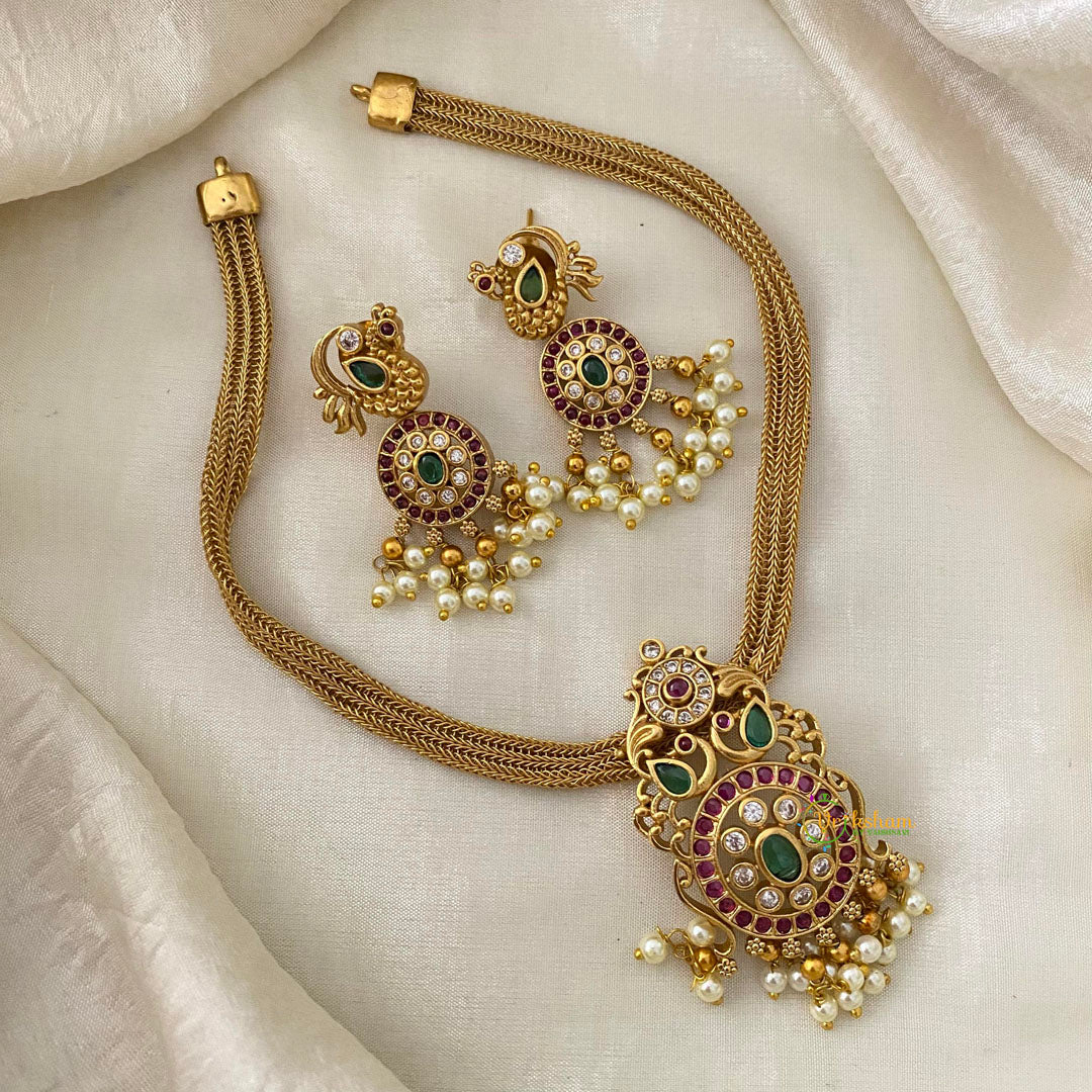 Elegant Dual Peacock AD Stone Pendant Addigai Choker-G12081