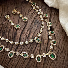 Elegant 2 Layer Green AD Stone Short Neckpiece-Tear drop-G12831