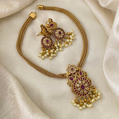 Elegant Dual Peacock AD Stone Pendant Addigai Choker-G12082