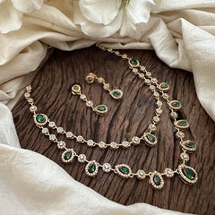 Elegant 2 Layer Green AD Stone Short Neckpiece-Tear drop-G12831