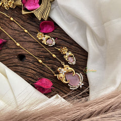 Stylish Dual Elephant Pastel Pink AD Stone Pendant Chain-G14524