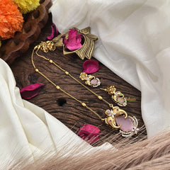 Stylish Dual Elephant Pastel Pink AD Stone Pendant Chain-G14524