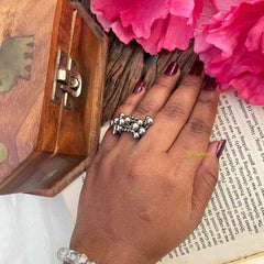 Vriksham Oxidized Silver Band Ring with Hanging Ghungroo Charms Figure Ring-S1166