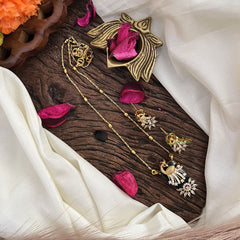Stylish Green AD Stone Peacock Pendant Chain-G14506