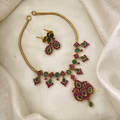 Fancy AD Stone Addigai Choker-Red Green-G12072