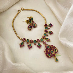 Fancy AD Stone Addigai Choker-Red Green-G12072