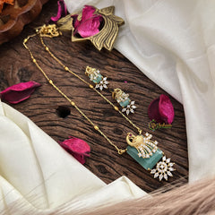 Stylish Aqua Green AD Stone Peacock Pendant Chain-G14508