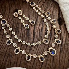 Elegant 2 Layer Blue AD Stone Short Neckpiece-Tear drop-G12834