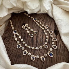 Elegant 2 Layer Blue AD Stone Short Neckpiece-Tear drop-G12834