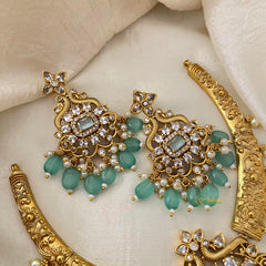 Premium AD Stone Pendant Hasli Choker-Aqua Green Beads-G12095