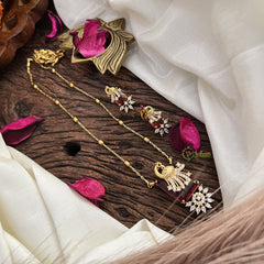 Stylish Red AD Stone Peacock Pendant Chain-G14504
