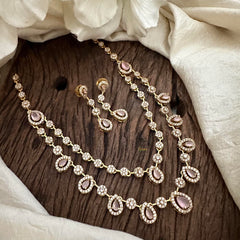 Elegant 2 Layer Baby Pink AD Stone Short Neckpiece-Tear drop-G12836