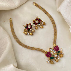 Premium AD Stone Lotus Addigai Choker-Rice Pearls-G12070