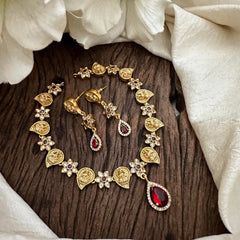 Designer Lakshmi Short Neckpiece-Red-Tear Drop-G12812