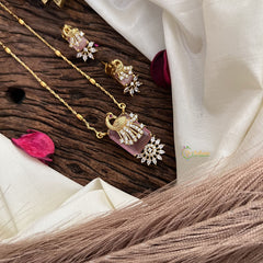 Stylish Baby Pink AD Stone Peacock Pendant Chain-G14505