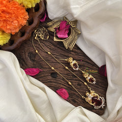 Stylish Dual Elephant Red AD Stone Pendant Chain-G14527