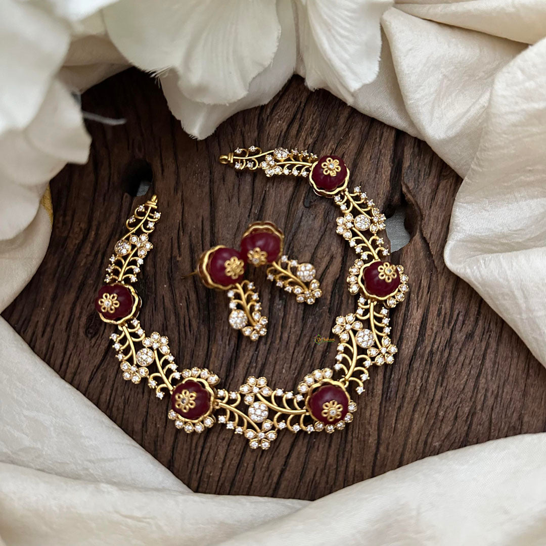 Unique AD Stone Short Neckpiece-Maroon-G12889