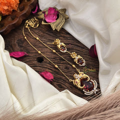 Stylish Dual Elephant Red AD Stone Pendant Chain-G14527