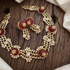 Unique AD Stone Short Neckpiece-Maroon-G12889