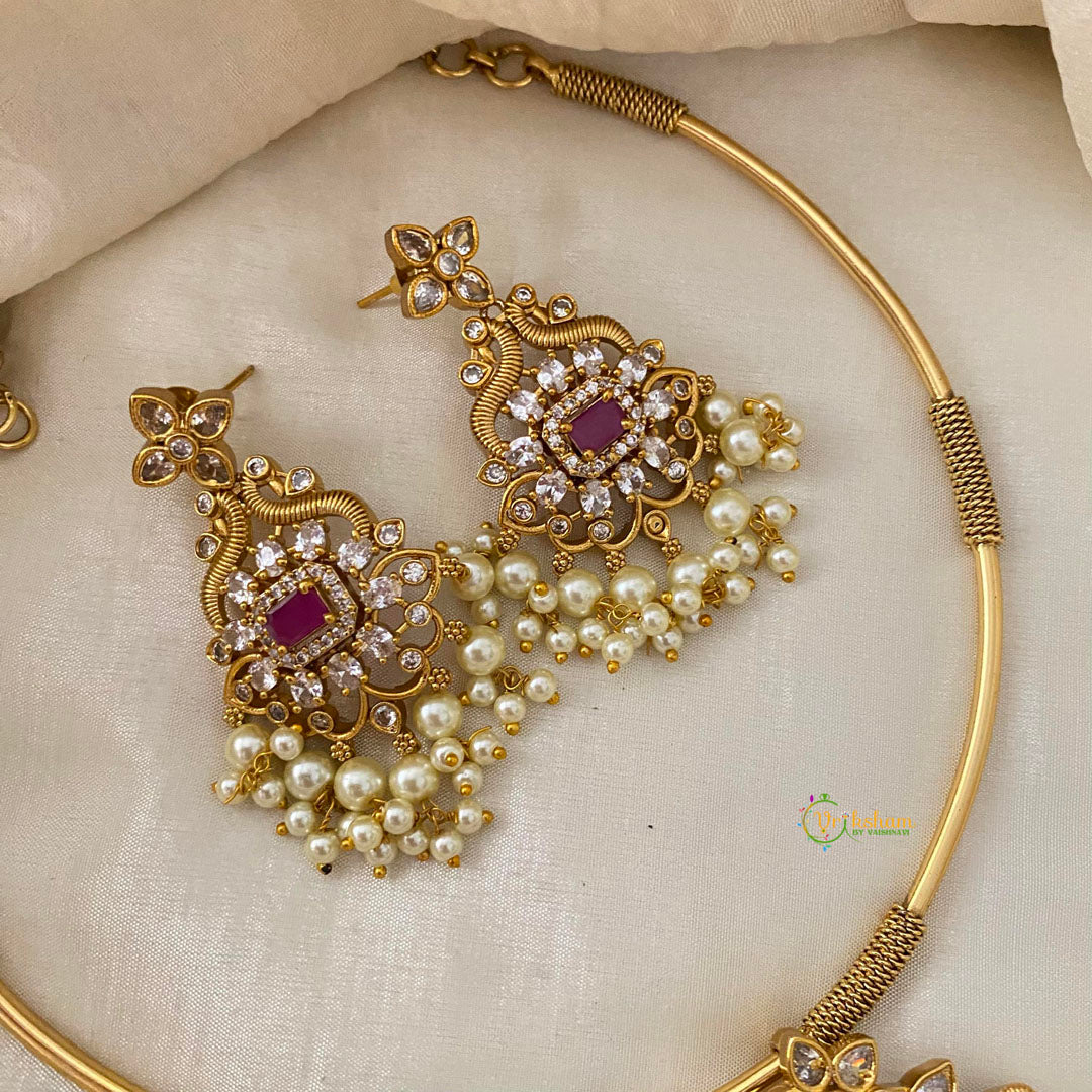 Premium AD Stone Pendant Hasli Choker-Dual Peacock-G12089