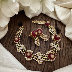 Unique AD Stone Short Neckpiece-Maroon-G12889