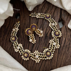 Unique AD Stone Short Neckpiece-Purple-G12892