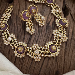 Unique AD Stone Short Neckpiece-Purple-G12892