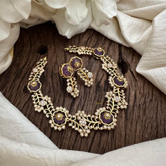 Unique AD Stone Short Neckpiece-Purple-G12892