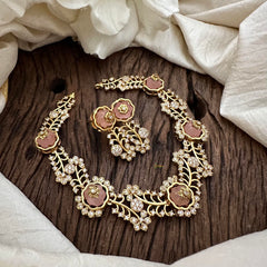 Unique AD Stone Short Neckpiece-Pastel Pink-G12890