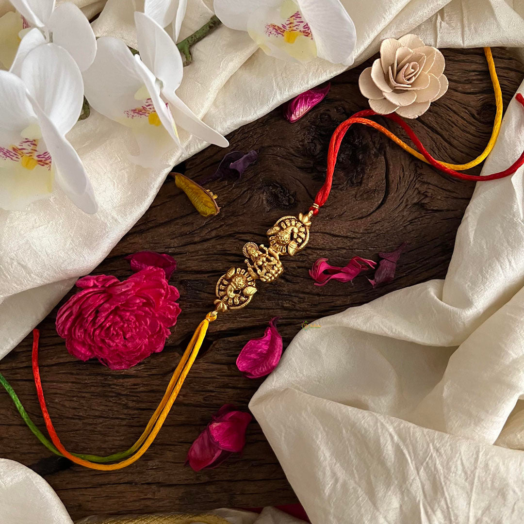 Peacock Lakshmi Pendant Rakshabandhan Rakhi-Tri color Thread-G12998