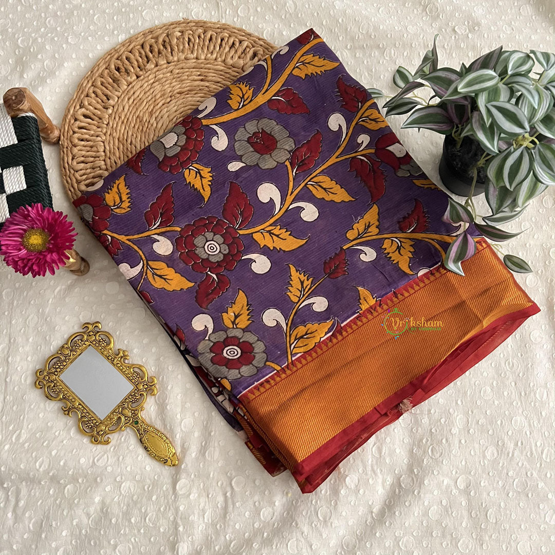 Vriksham Purple Kalamkari Saree with Nizam Border-VS4217