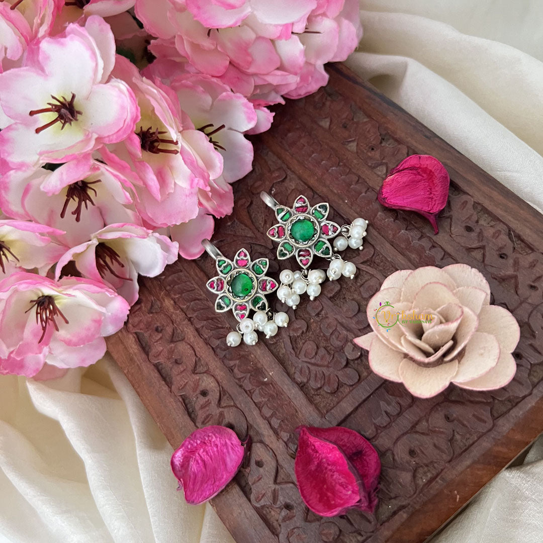 Vriksham Floral Maharashtrian Style Press Bugadi-Red Green-White Bead-J3143