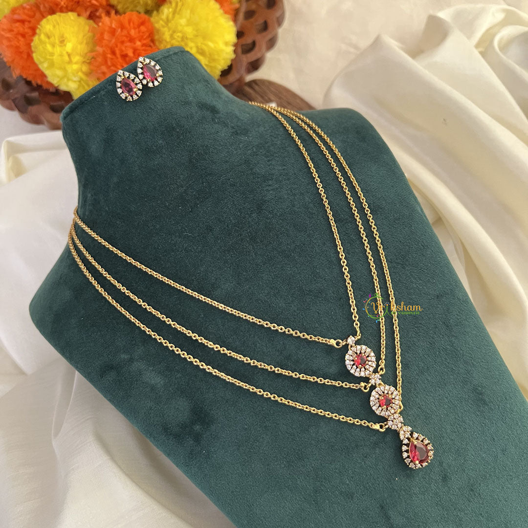 Elegant Red AD Stone Pendant 3 Layer Chain-G14688