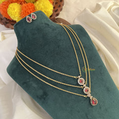 Elegant Red AD Stone Pendant 3 Layer Chain-G14688
