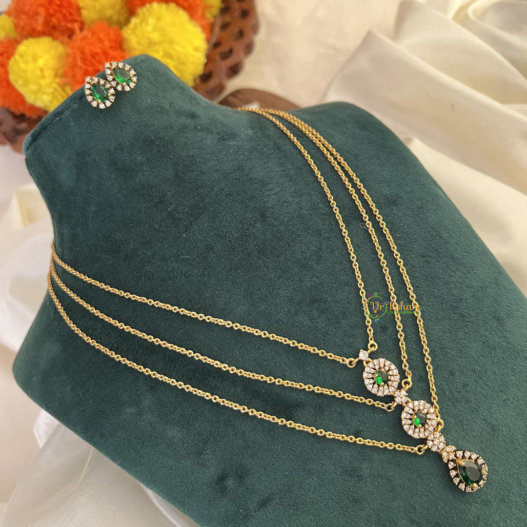 Elegant Green AD Stone Pendant 3 Layer Chain-G14690
