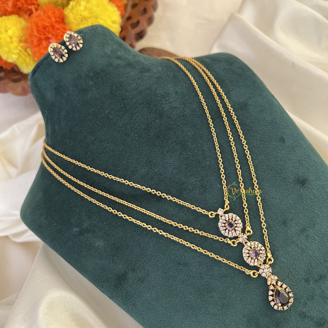 Elegant Purple AD Stone Pendant 3 Layer Chain-G14627