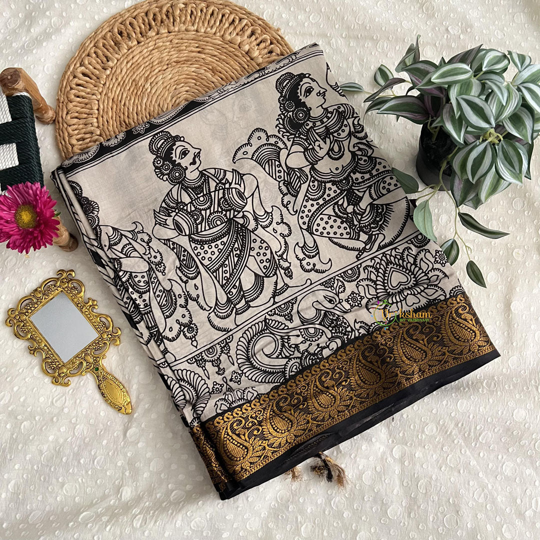 Vriksham Black Kalamkari Saree with Nizam Border-VS4220